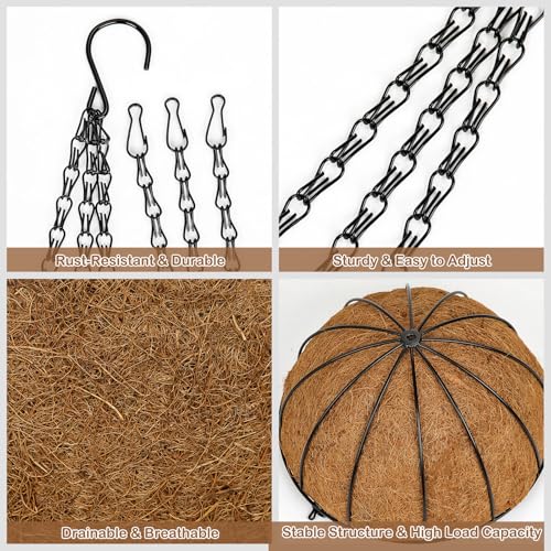 10 Inch Metal Hanging Basket with Coco Coir Liner for Flowers Planting - size: 10" & 2 Pcs