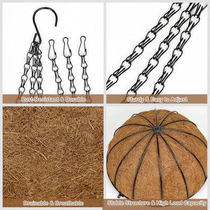 10 Inch Metal Hanging Basket with Coco Coir Liner for Flowers Planting - size: 10" & 2 Pcs