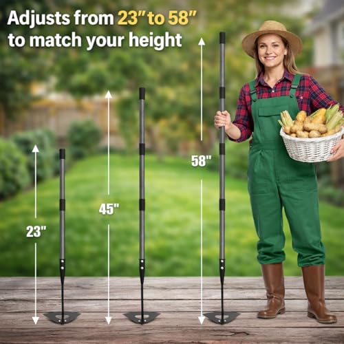 Garden Hoe Weeding Tool - Sharp Hollow Blade,58" Adjustable Long Handle, Heavy Duty Weed Hoes for Gardening,Push Pull Dutch Scraper for Garden Bed, Yard,Lawn Weeder Removal