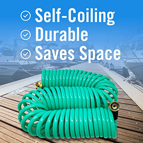 50FT Coiled Boat Hose, Expandable Coil Water Hose, Marine Grade 3/4 Inch - style: 50 FT