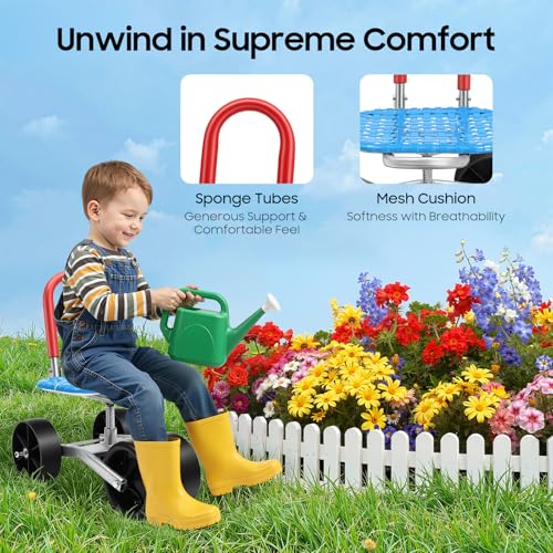 Rolling Garden Seat, 360° Swivel, Adjustable Height, 3 Wheels, Blue