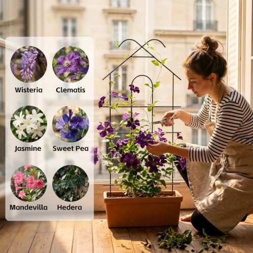 ARIFARO 4 Pack 32" Metal Garden Trellis for Climbing Plants Outdoor - size: 32 inch