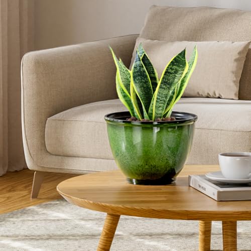 8Inch Plastic Plant Pots,4Pack Glazed Flower Pots for Indoor Outdoor Plants - color: Green