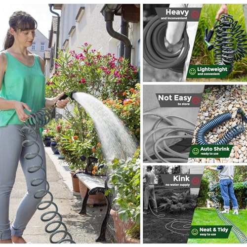 Coil Hose 75FT EVA Coil Garden Hose With 3/4'' Brass Connector - color: Gray, size: 75ft