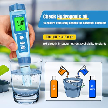 YINMIK Water pH Meter, Digital 4 in 1 pH Temp EC TDS Meter for Hydroponics - color: Blue