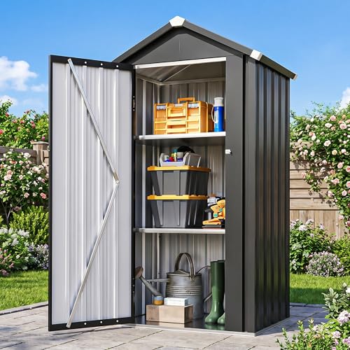 Aoxun Vertical Outdoor Storage Cabinet 2.5’x2’ with Floor & Shelves Black - color: Black, size: 2.5'x2'