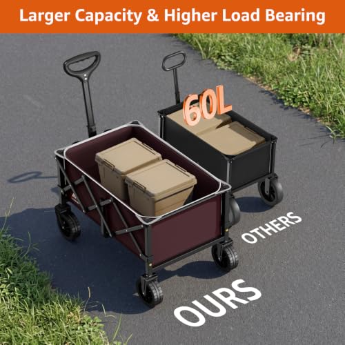 Collapsible Wagon Cart with Wheels & Reflective Stripe 280lbs Heavy Duty - color: Wine Red, size: Medium