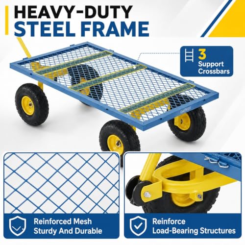 Garvee 1100LBS Steel Garden Cart, Heavy Duty Wagon with 10" Wheels - color: Blue