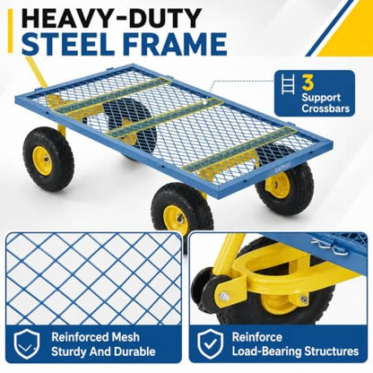 Garvee 1100LBS Steel Garden Cart, Heavy Duty Wagon with 10" Wheels - color: Blue