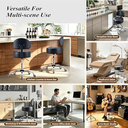 Ergonomic Rolling Drafting Stool with Backrest Lumbar Support - color: Black, style: Stylish