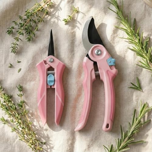 NEXON Pruning Shears 2-Pack, Bypass 8" & 6.25", SK5 Steel Garden Shears - color: Pink