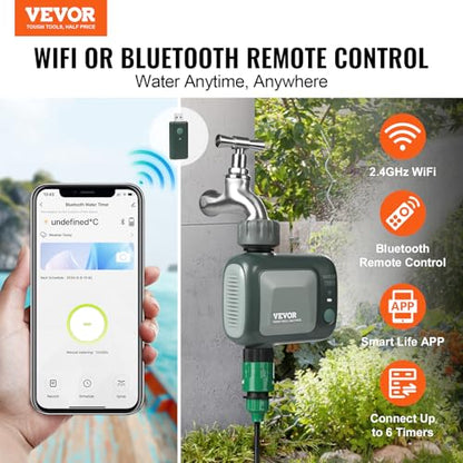 VEVOR WiFi Sprinkler Timer, Single Outlet, Smart Hose Faucet Water Timer with Brass Inlet, APP Control via 2.4Ghz WiFi or Bluetooth, Voice Control with Alexa Google Assistant, IPX6 for Yard Watering - style: 1 Outlet with WiFi/Bluetooth
