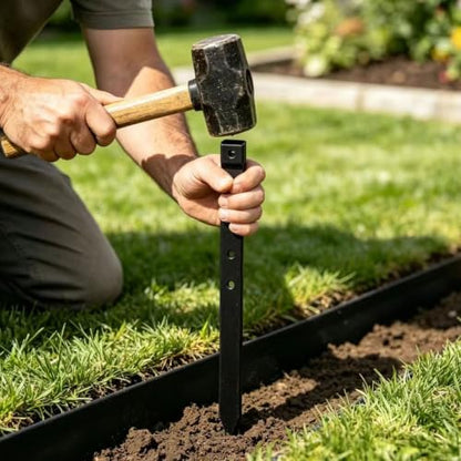 30 Pack Metal Landscape Edging Stakes, 10 Inch Garden Metal Stakes,Garden Anchoring Spikes for Yard, Edgings Lawn, Fence Barrier(Black)