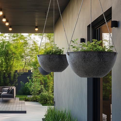 LA JOLIE MUSE Large Hanging Planters for Outdoor Plants, Set of 2,13 Inch - color: Concrete Gray