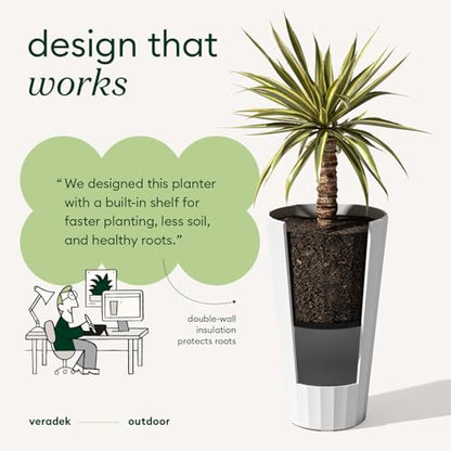 Veradek Column Series Tall Planter - Tapered Outdoor Planter with Shelf - color: White, style: Wide Groove - 2 Pack