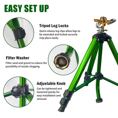LIULO TOOL Impact Sprinkler on Tripod Base, Tripod Sprinklers with Head, 360 Degree Large Area Irrigation with Extension Legs Flip Locks, Heavy Duty 3/4" Connector for Lawn Yard Garden - size: 1 Pack