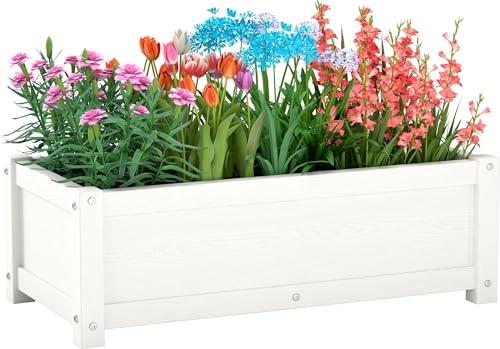 HDPE Raised Planter Box Outdoor,Rot-Resistant and Non-Cracking,Small Raised Beds for Gardening 29.5 * 14.4 * 9.8 in for Yard,Lawn,Outdoor Planter Boxes Rectangle with Drainage Holes White - color: White, size: 29.5 x 14.4 x 9.8 in