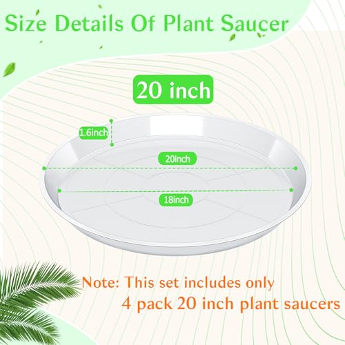 FUIJOL 4 Pack Clear Plant Saucer 20 Inch, Durable Plant Drip Trays Saucers for Pots, No Holes Water Catcher Trays for Indoor Outdoor Planter, Sturdy Base Plate(20", Clear) - size: 20"-4Pack
