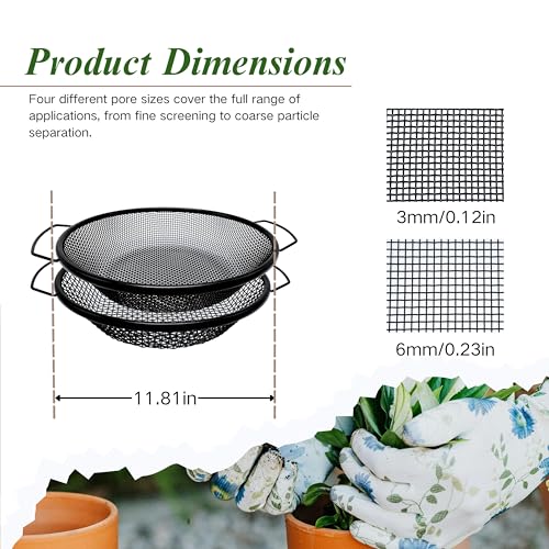 2Pcs Soil Sifter for Gardening, 3,6mm Grid Rock Sifter for 5 Gallon Bucket, Dirt Sifter, Compost Sifter for Capturing Dirt, Sand, Rocks, and Filtering Compost (Black) - color: 2PCS-Black(3,6mm)