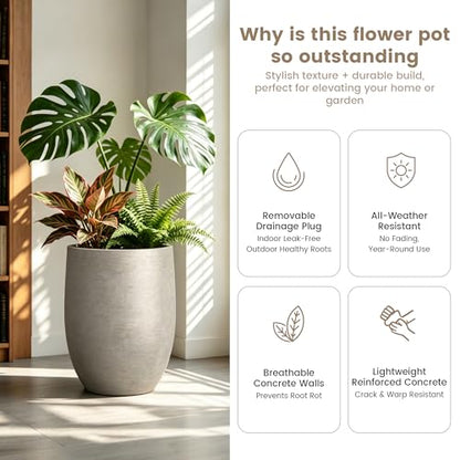 Kante Accent Round Curved Weathered Concrete Planter 12.6" Dia, Outdoor - color: Weathered Concrete, size: 16.5 Inch Tall
