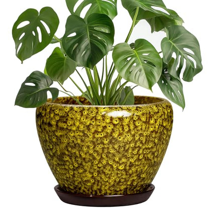 8 Inch Flower Pot, Ceramic Planters with Drainage, Yellow Leopard - color: Yellow Leopard, size: 8 Inch