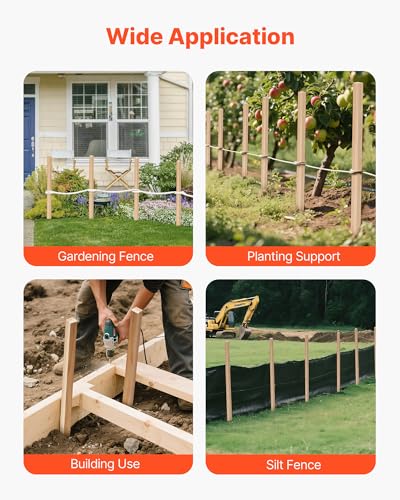 VEVOR Wooden Garden Stakes, 25 Pcs 36x0.75x0.75 in Survey Grading Stakes, Garden Ground Stake with Sharp Point, Fir Wood Plant Support Stake, Sign Posts for Silt Fence Backyard Boundaries Baselines - style: 0.75 x 0.75 x 36in+25pcs