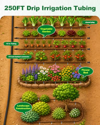 1/4 Drip Irrigation Tubing 250FT Brown Drip Line, 0.5GPH Emitters Every 6In - size: 250FT