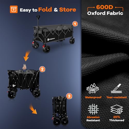 Originsure 300L Beach Wagon Cart Foldable with Big Wheels,560lbs,Grey&Black - color: Grey&black