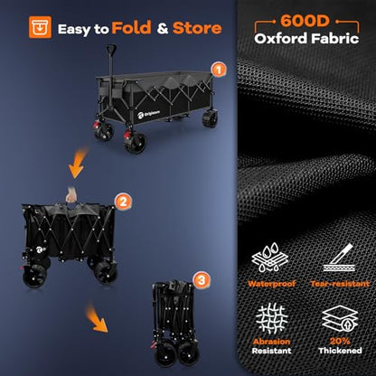 Originsure 300L Beach Wagon Cart Foldable with Big Wheels,560lbs,Grey&Black - color: Grey&black