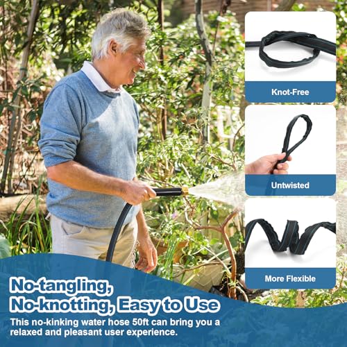 CXEZSIK Garden Hose 50FT Lightweight Non-Expanding Leak-Proof No-Knot Black - color: Black Blue, size: 50FT