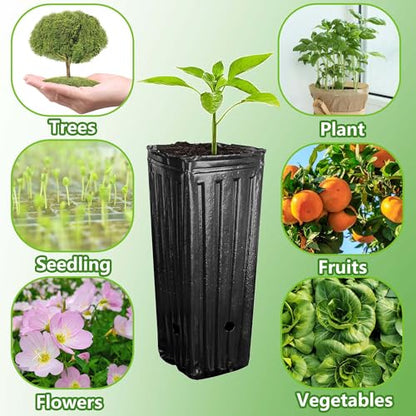 RunNico 50pcs Plastic Deep Plant Nursery Pots, 9.8”Tall Tree Pots,Black Deep Seedling Container Pots with Drainage Holes for Indoor Outdoor Gardening (4.7" Wx9.8 H) - color: 4.7"wx9.8"h