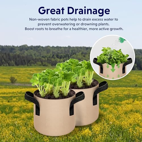 iPower 5-Pack 2 Gallon Plant Grow Bags Thickened Nonwoven Aeration Fabric Pots Heavy Duty Durable Container, Strap Handles for Garden, Tan New - color: 5-pack Tan, size: 2 Gallon