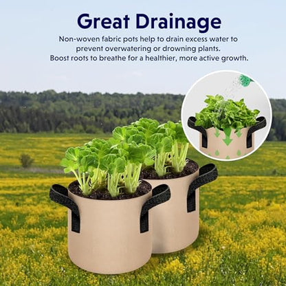 iPower 5-Pack 2 Gallon Plant Grow Bags Thickened Nonwoven Aeration Fabric Pots Heavy Duty Durable Container, Strap Handles for Garden, Tan New - color: 5-pack Tan, size: 2 Gallon