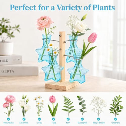 Nacome Plant Terrarium Propagation Stations: Blue Vase with Wooden Stand - color: Blue