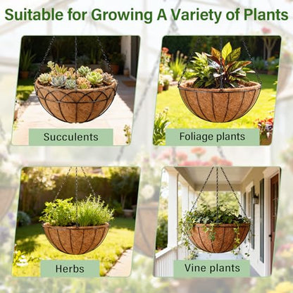 Halatool 6 Pack 14 Inch Coconut Liners for Hanging Baskets Replacement - size: 14inch
