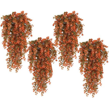 RECUTMS 4 Pcs Fake Fall Eucalyptus Hanging Greenery Plants 29.9Inch - color: Orange