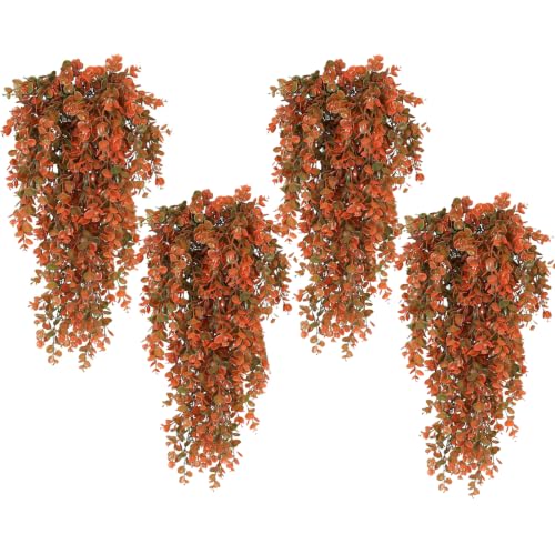 RECUTMS 4 Pcs Fake Fall Eucalyptus Hanging Greenery Plants 29.9Inch - color: Orange