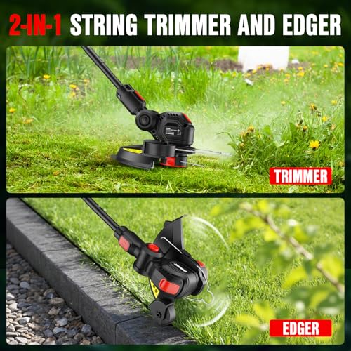 EWORK 2-in-1 Cordless Weed Wacker & Edger, 20V 12'' Electric Weed Eater - color: Red