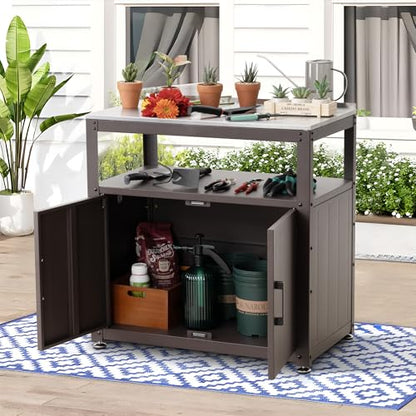 Feasto Heavy-Duty Potting Bench with Storage & Stainless Steel Top - color: Brown