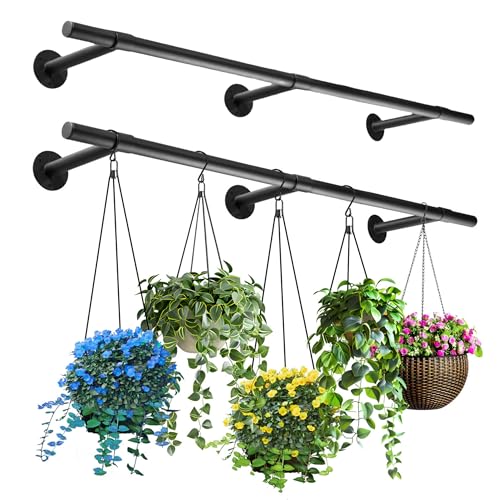 2 pcs Hanging Planters Rod, Plant Hanger Indoor for Window Ceiling, Hanging Plant Shelf for Wall Planter House Plants, Plant Shelves Metal Holder Bar 63 in (Pots, Plants, Chains not Included) - size: 63In Length-2Pcs