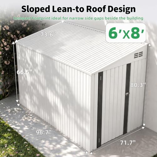 AECOJOY Outdoor 6x8 Metal Shed, Small Storage Shed & Outdoor Cabinet for Backyard, Patio in White - color: White, size: 6' x 8'