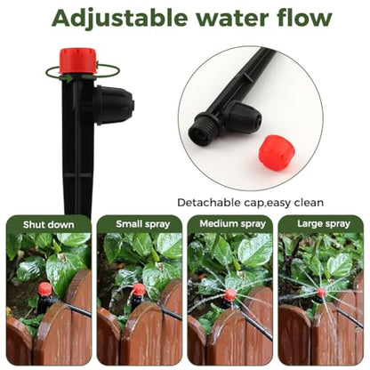 30 PCS Drip Irrigation Emitters with Stakes, 1/4 in Push-to-Connect Drippers, Adjustable 360° Water Output for Garden and Plant Watering(Color:Red) - color: Red