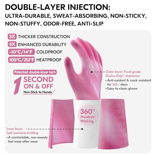 Vgo... Household Cleaning Gloves,Double-layer,Lined Dishwashing Gloves,Long Sleeves for Kitchen,Bathroom Cleaning(TP1117) - color: Pink+white, size: Small(Pack of 1)