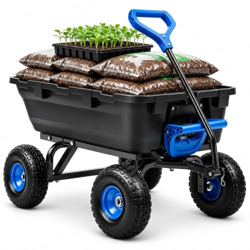 Garden Dump Cart 900Lbs Heavy Duty,Wheelbarrow,10" All Terrain Tires - color: Black+blue