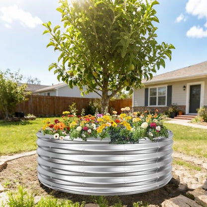 YSEJOMP 17" Tall 48" Diameter Round Raised Garden Bed Kits Outdoor Silver - color: Silver, size: 48 Dia X 16.5 inches