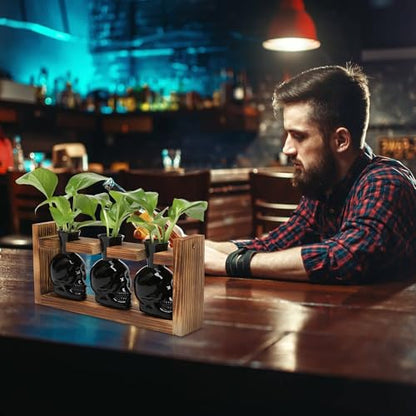 Plant Terrarium Propagation Stations Skull Planter Vase Skulls Decor - color: Black