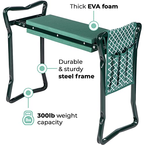 Garden Kneeler And Seat - Protects Your Knees, Clothes From Dirt & Grass Stains - Foldable Stool For Ease Of Storage - EVA Foam Pad - Sturdy and Lightweight - Bench Comes With A Free Tool Pouch!