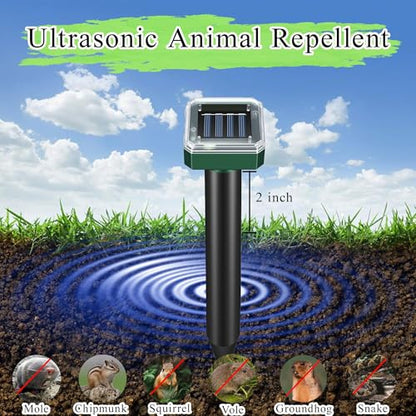 Mole Repellent Solar Powered Sonic Snake & Skunk Vole & Gopher & Armadillo & Rabbit & Groundhog & Chipmunk & Raccoon Repellent for Yard,Waterproof Outdoor Ultrasonic Mole Deterrent Spikes,10 Pack