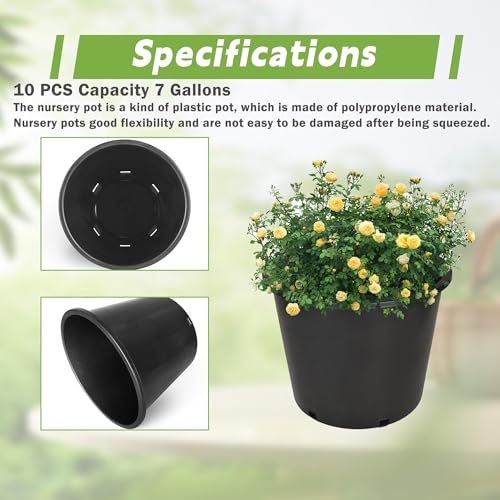 HOSTIC 7 Gallon pots for Plants 7 Gallon Flexible Nursery Pots Gallon Pot with Drainage Holes Plastic Plant Large Container Suitable for Indoor Outdoor Vegetables Flowers Plants 10 PCS - size: Standard 7 Gallon