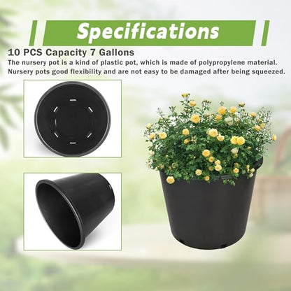 HOSTIC 7 Gallon pots for Plants 7 Gallon Flexible Nursery Pots Gallon Pot with Drainage Holes Plastic Plant Large Container Suitable for Indoor Outdoor Vegetables Flowers Plants 10 PCS - size: Standard 7 Gallon